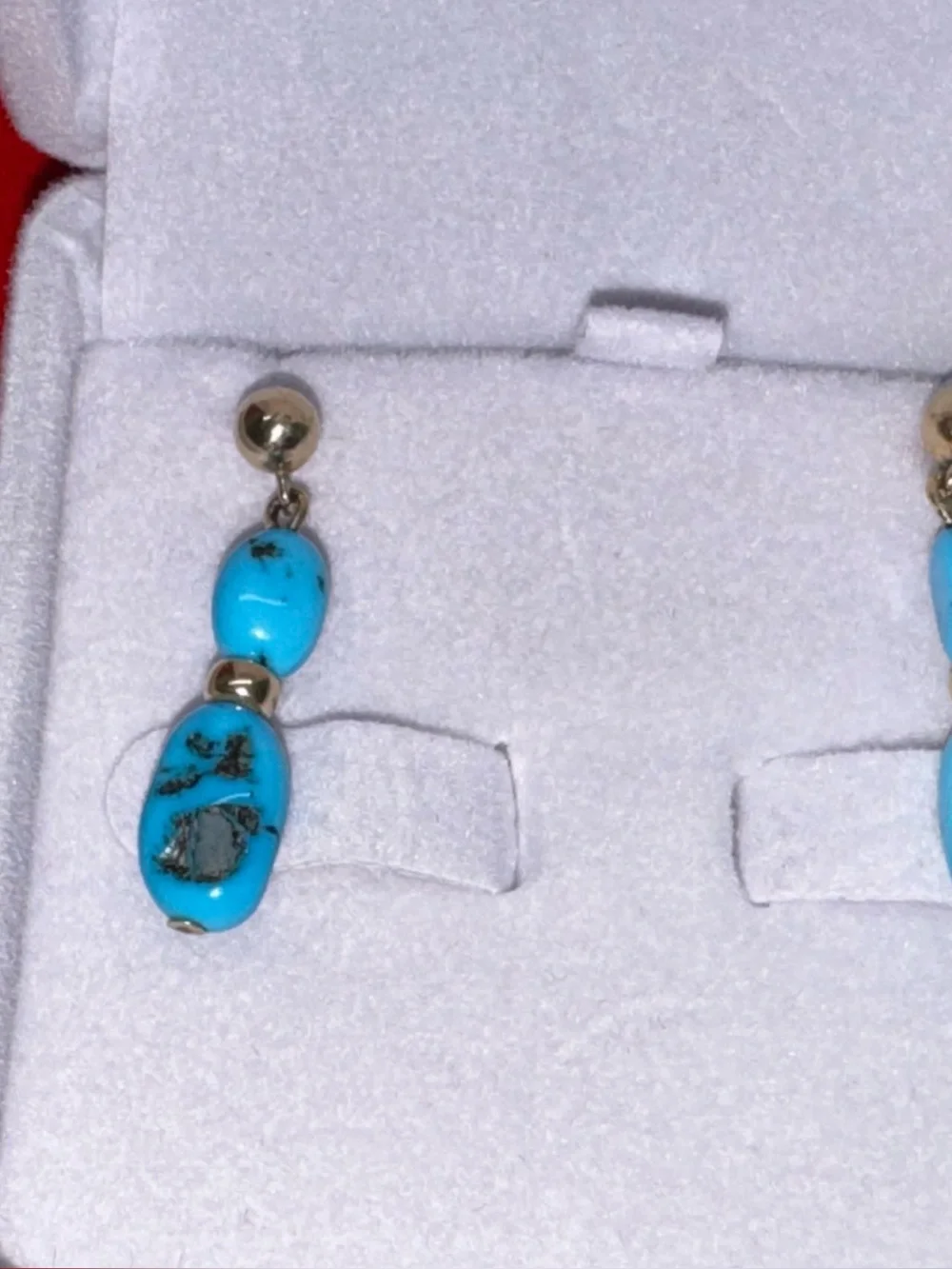 Turquoise Drop Dangle Earrings - Blue Gold Accent